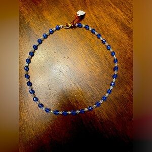 Blue & White w/ Gold Handmade Necklace 17” J698